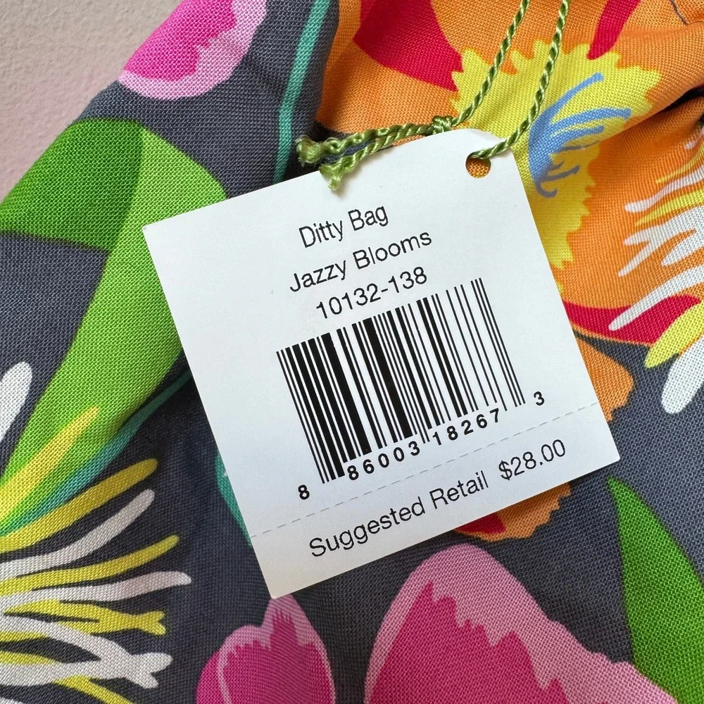 Vera Bradley Jazzy Blooms Ditty Bag Floral Drawstring Travel Pouch 10132-138 NEW